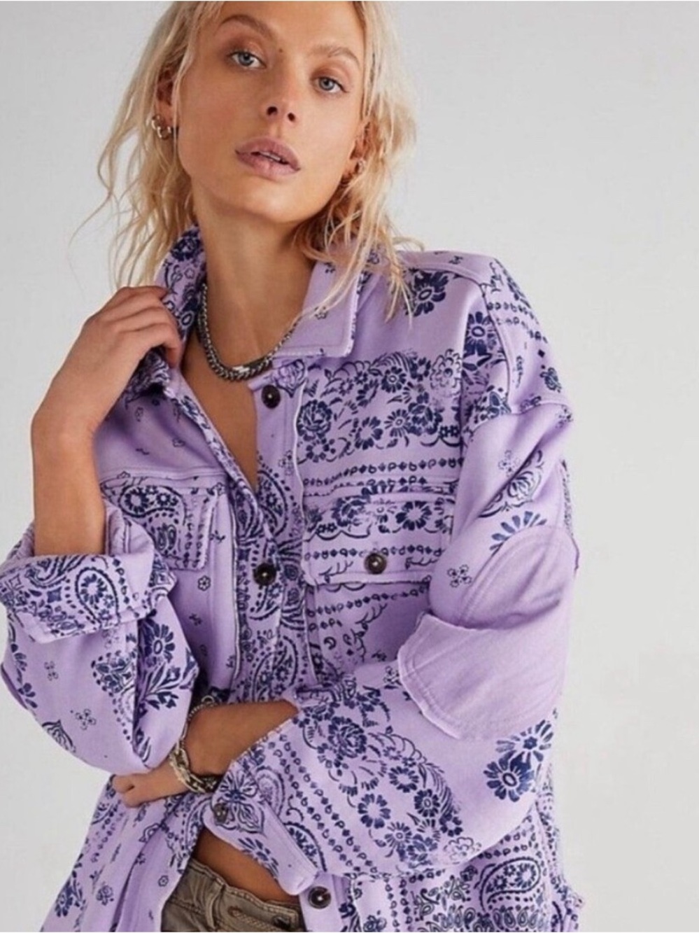Free People Ruby West Coast Bandana Print Knit Shirt Jacket NWT SZ XS MSRP $168